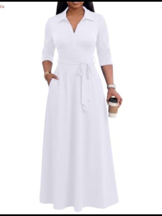 Dresses & Skirts - Women Maxi Dress V Neck 3/4 Sleeve Semi Formal Church Dress Pockets